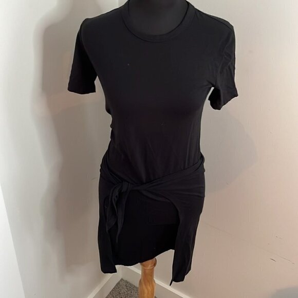 ARITZIA Wilfred Free Womens Bair Tie Wrap Dress Black Short Sleeve Crew sz xxs - Picture 5 of 8